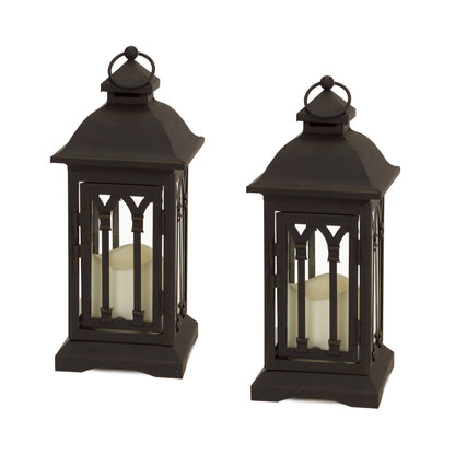 Black Metal Lantern with LED Candle (Set of 2)