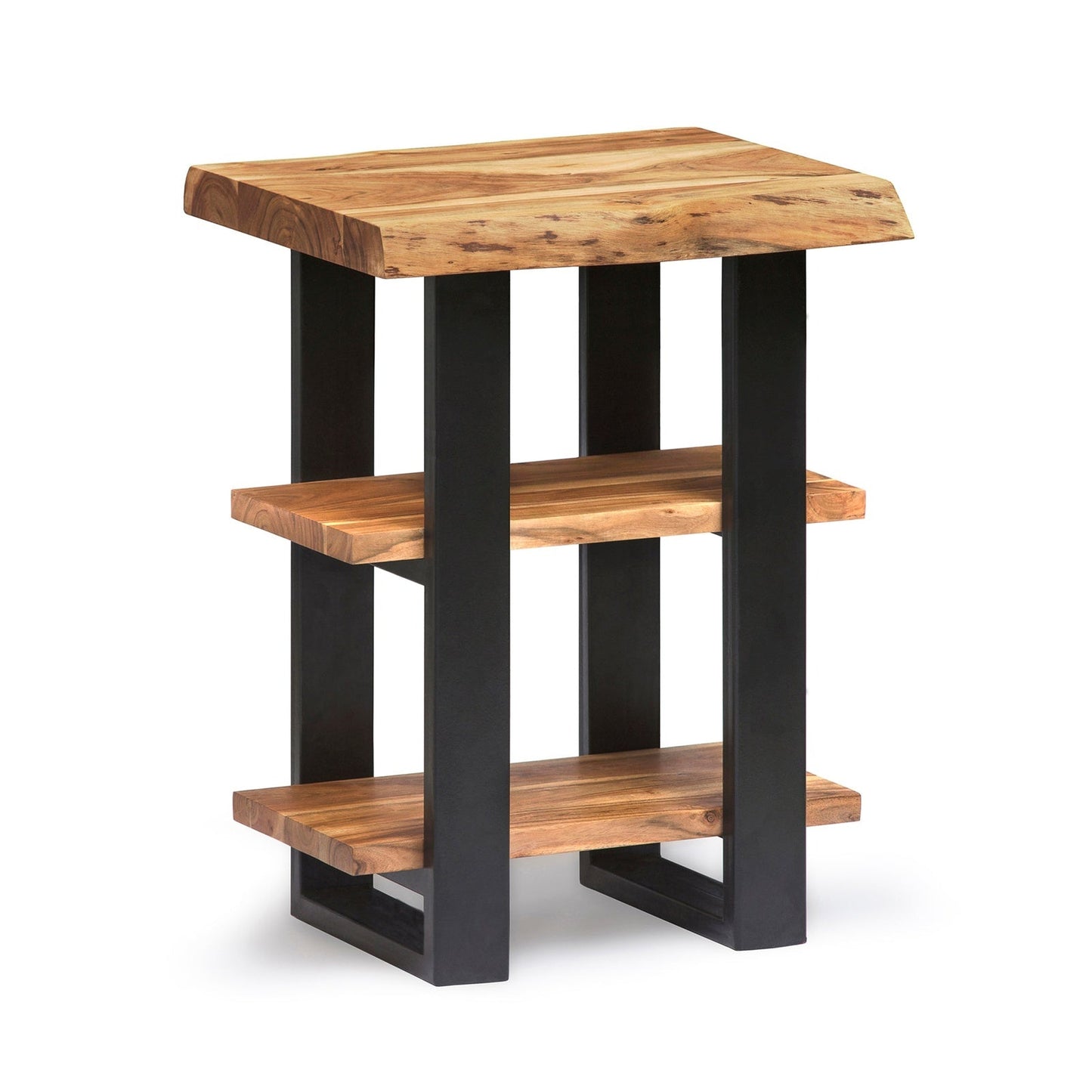 Alpine Natural Live Edge Wood 2-Shelf End Table